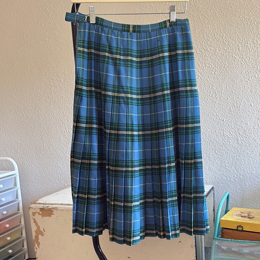 1950s Plaid Pleated Wool Skirt
